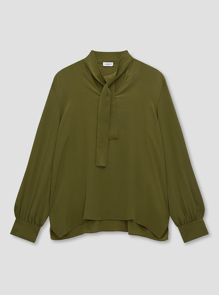 Green Silk Tie Blouse
